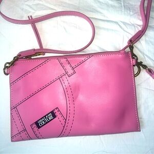 ersace JEANS COUTURE D SAFFIANO LOGO METAL BAG, Pink,
